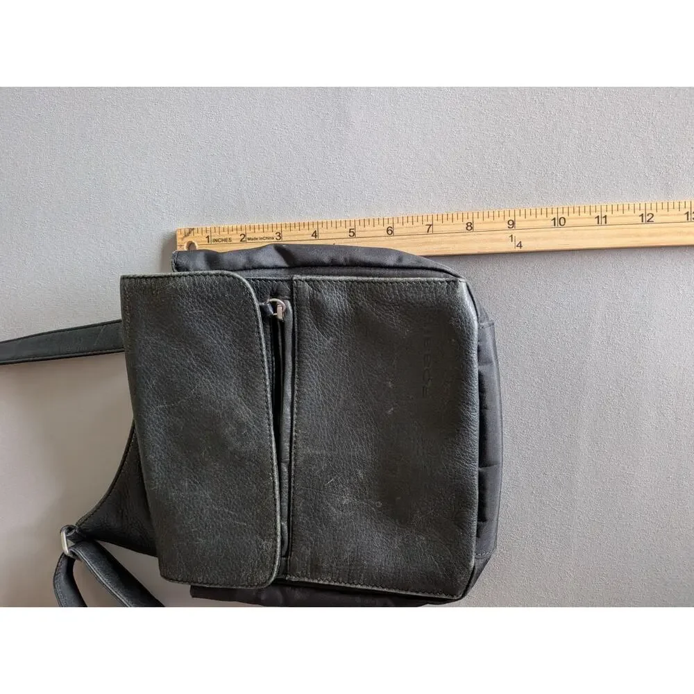 Fossil Black Leather Organizer Crossbody Bag Wallet Purse